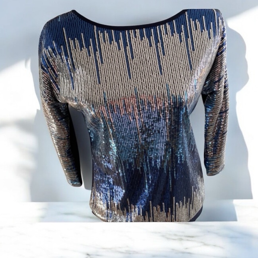 ~ Naeem Khan’s Tiny Sequins Blouse in Shades of Blue & Silver~Exquisite~size XS - Picture 6 of 14
